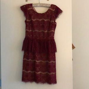 Burgundy lace peplum dress
